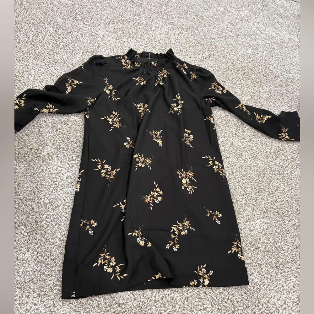 JCrew long sleeve mini dress with mock neck and sheath like fit. Ruffle detail